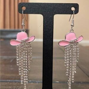 Pink and Silver Cowboy Hat Earrings